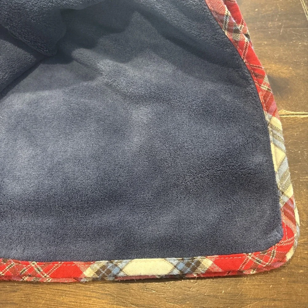 Maison Chic Puppy Dog Baby Blanket Baby Blue 28x30 Lovey Plaid Red Navy Dark‎